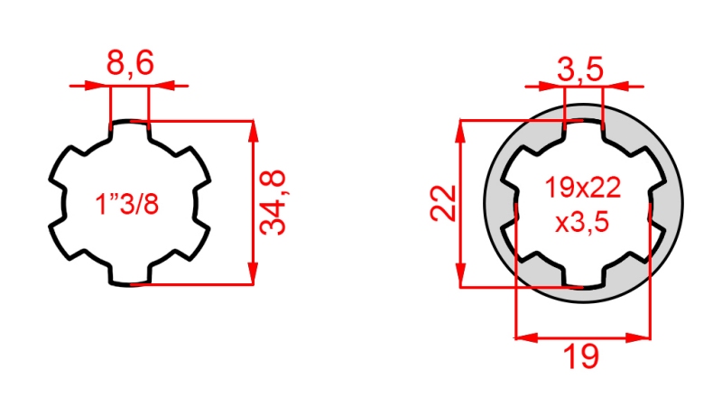 P.T.O. АДАПТЕР 13/8 19x22x3.5 10 зъба
