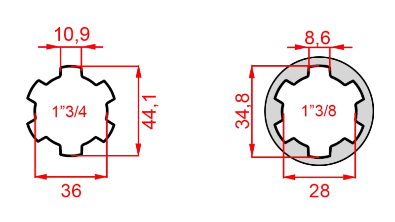 KARDANO ADAPTERIS SU KAIŠČIU IŠ 1-3/8 Į 1-3/4 (165 mm)