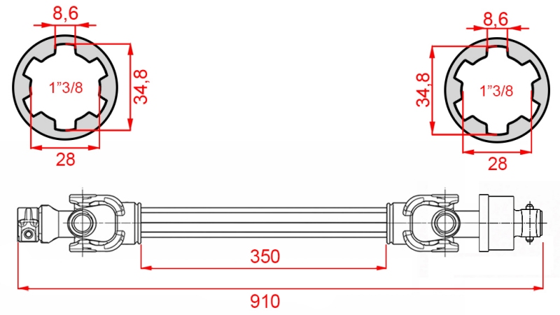 AX CARDANIC ECO 910mm 30-75HP CU AMBREIAJ CU ROATĂ LIBERĂ