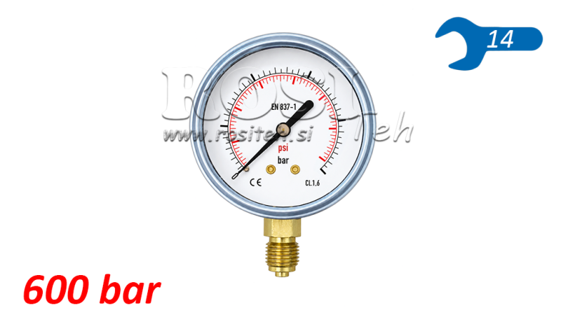 MANOMETRO DN63 VERTICAL 0 - 600 BAR - 1/4