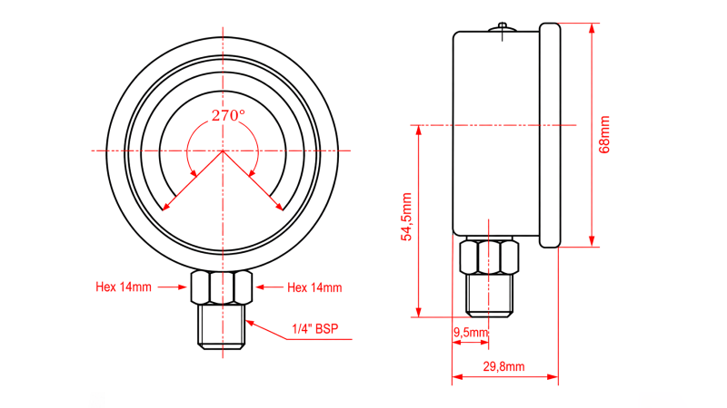 MANOMETRO DN63 VERTICAL 0 - 4 BAR - 1/4