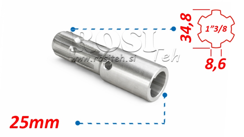 KARDANADAPTERI 1-3/8 - REIKÄ fi 25 mm (145 mm)