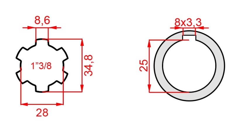 ADATTATORE CARDANICO 1-3/8 - FORO fi 25 mm (145 mm)