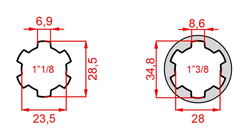 KARDANO ADAPTERIS IŠ 1-3/8 Į 1-1/8 (140 mm)