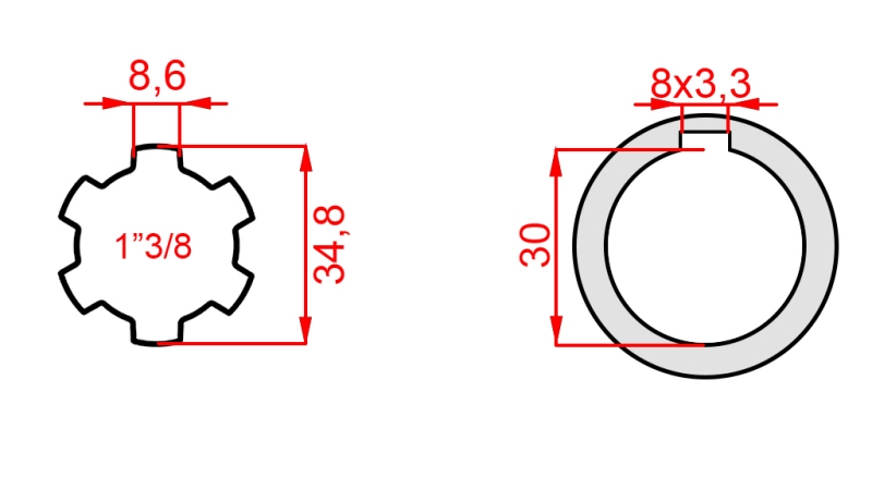 КАРДАНЕН АДАПТЕР 1-3/8 - ОТВОР fi 30 mm (145 mm)
