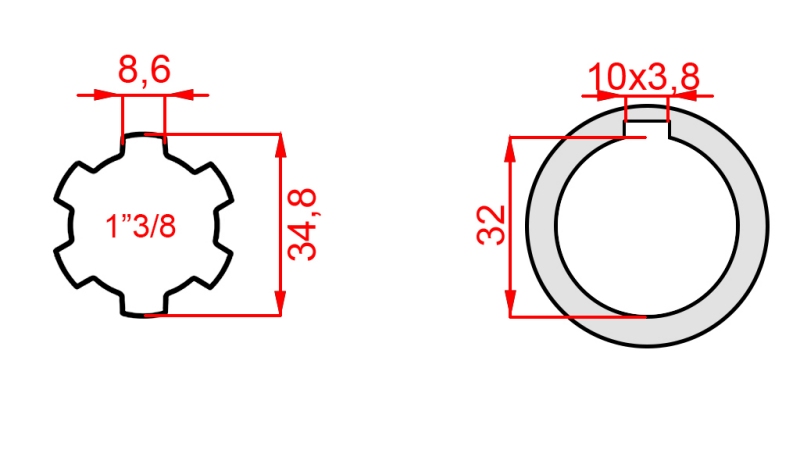 ADATTATORE CARDANICO 1-3/8 - FORO fi 32 mm (150 mm)