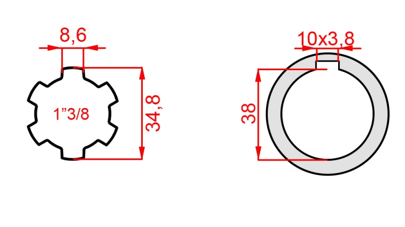 P.T.O. ADAPTER 1”3/8 - HOLE dia38mm