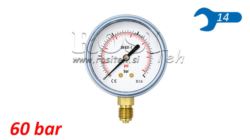 MANOMETRO DN63 VERTICAL 0 - 60 BAR - 1/4