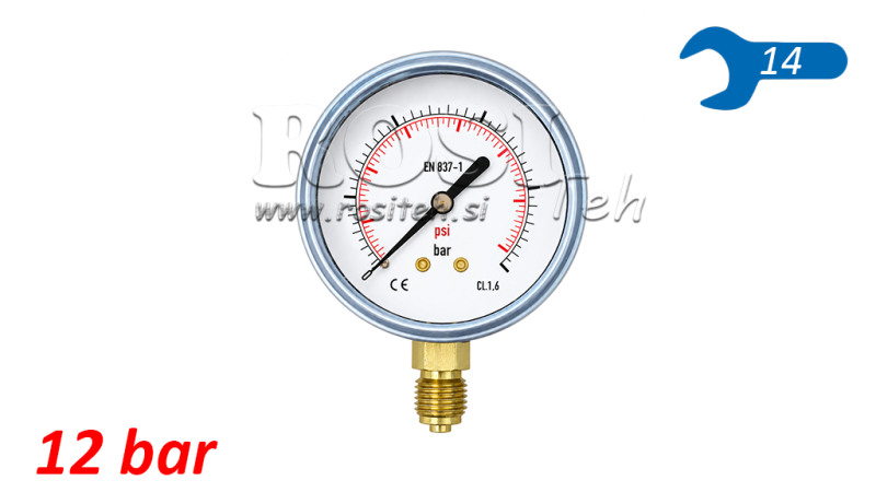MANOMETRO DN63 VERTICAL 0 - 12 BAR - 1/4