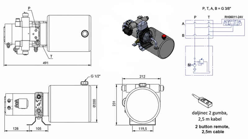 MINI ΥΔΡΑΥΛΙΚΗ ΜΟΝΑΔΑ ΙΣΧΥΟΣ 24V DC - 2.2kW = 2.1cc - 8 lit - διπλής κατεύθυνσης μονάδα (μέταλλο)