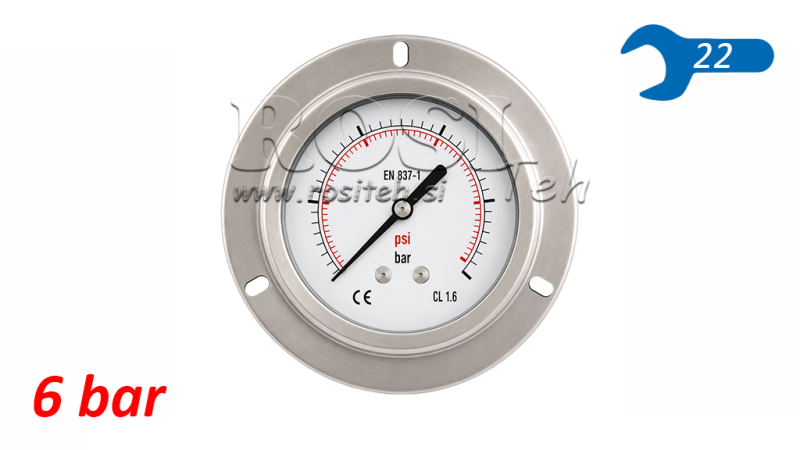 ΜΑΝΟΜΕΤΡΟ DN100 ΠΙΣΩ 0 - 6 BAR - 1/2