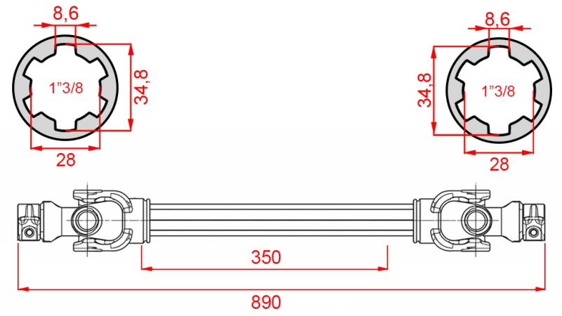 ECO KARDANO VELENAS 890mm 30-75HP STANDARTINIS