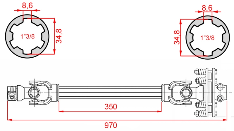 ECO KARDANAXEL 970mm 70-110HP MED FRIKTIONSKOPPLING