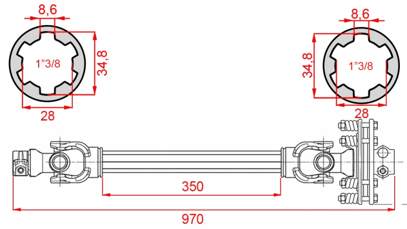 ΑΞΟΝΑΣ ΚΑΡΝΤΑΝ ECO 970mm 70-110HP ΜΕ ΣΥΜΠΛΕΚΤΗ ΤΡΙΒΗΣ