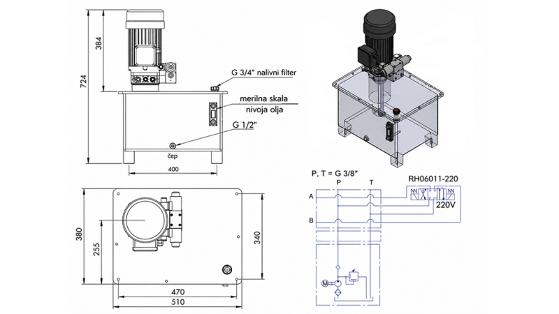 MINI HYDRAULISK POWER-PACK 380V AC (4 kW) - 8 cc - 12 lit/min - tank 40 lit