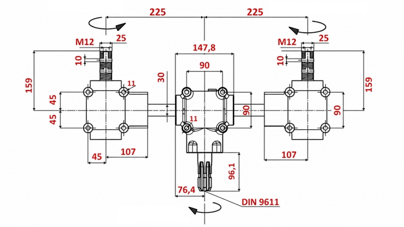 REDUKTORU KOMPLEKTS 1:1,3 (27HP-20kW) MĒSLU IZKLIEDĒTĀJAM L:450 - ALU
