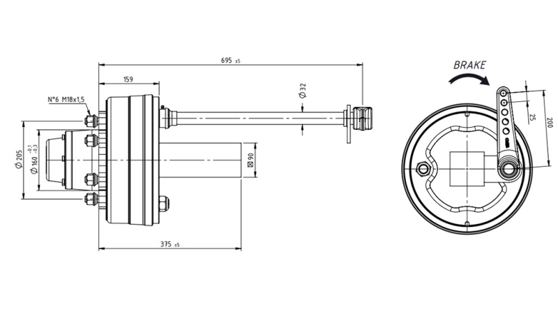 ΜΙΣΟΣ ΑΞΟΝΑΣ ΜΕ ΦΡΕΝΑ 5.250 KG L.290 MM