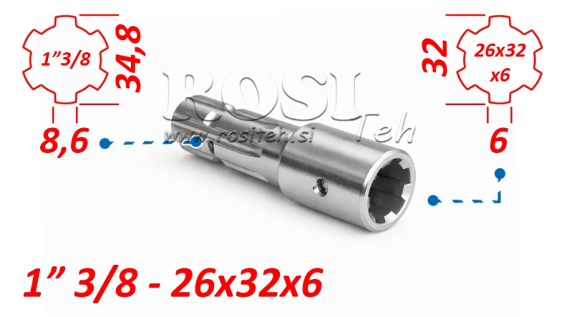 KARDANADAPTER FRA 26x32x6 (6 SPLINES) TIL 1-3/8 (145 mm)