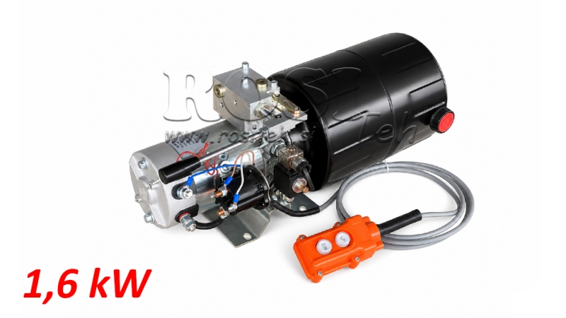 MINI HYDRAULISK POWER-PACK 12V DC - 1.6kW = 2.1cc - 8 liter - enfase enhet MED MANUELL PUMPE