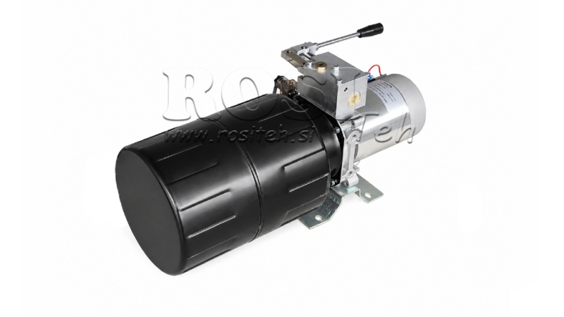 MINI HYDRAULISK POWER-PACK 12V DC - 1.6kW = 2.1cc - 8 liter - enfase enhet MED MANUELL PUMPE
