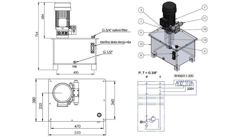 ΜΙΝΙ ΥΔΡΑΥΛΙΚΟ ΣΥΝΘΕΤΟ 380V AC (4 kW) - 8 cc - 12 lit/min - δεξαμενή 40 lit