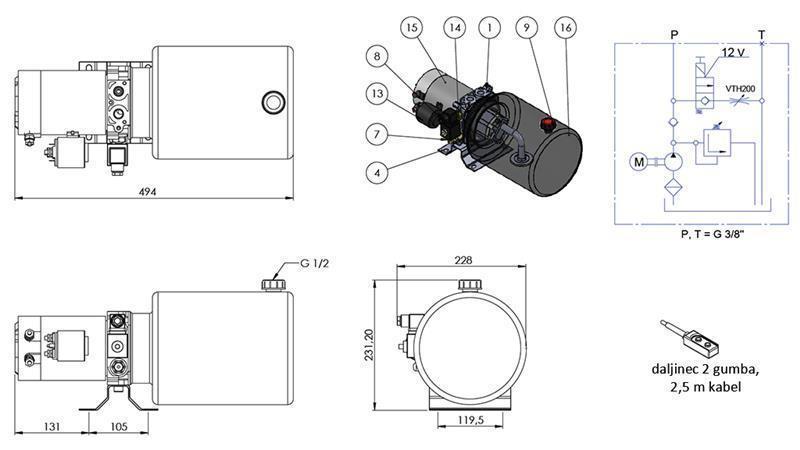 ΜΙΝΙ ΥΔΡΑΥΛΙΚΟΣ ΣΥΝΑΓΩΓΟΣ 12V DC - 1.6kW = 2.1cc - 8 λίτρα - μονής κατεύθυνσης συναρμολόγηση (μεταλλικό)