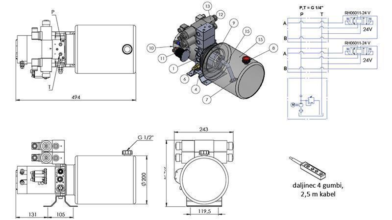 ΜΙΝΙ ΥΔΡΑΥΛΙΚΟΣ ΣΥΝΑΓΩΓΟΣ 24V DC - 2.2kW = 2.1cc - 8 λίτρα - 2x διπλής κατεύθυνσης συναρμολόγηση (μεταλλικό)