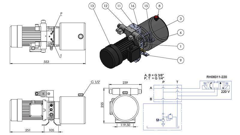 MINI HYDRAULICKÝ AGREGÁT 380V AC (1.5 kW) - 5.8 cc - 8.2 lit/min - nádrž 6 lit