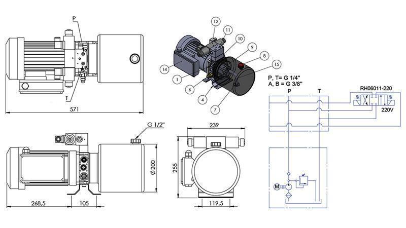 ΜΙΝΙ ΥΔΡΑΥΛΙΚΟ ΣΥΝΟΛΟ 230V AC (1.5 kW) - 5.8 cc - 8.2 lit/min - δεξαμενή 6 lit