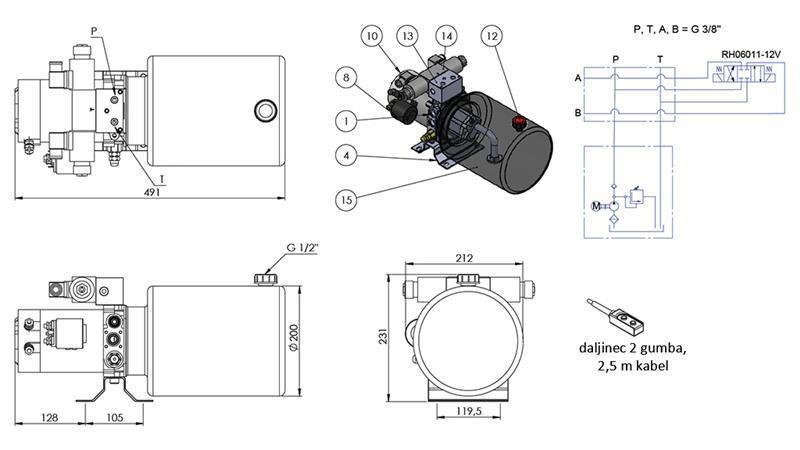 ΜΙΝΙ ΥΔΡΑΥΛΙΚΟΣ ΣΥΝΑΓΩΓΟΣ 12V DC - 1.6kW = 2.1cc - 8 λίτρα - διπλής κατεύθυνσης συναρμολόγηση (μεταλλικό)
