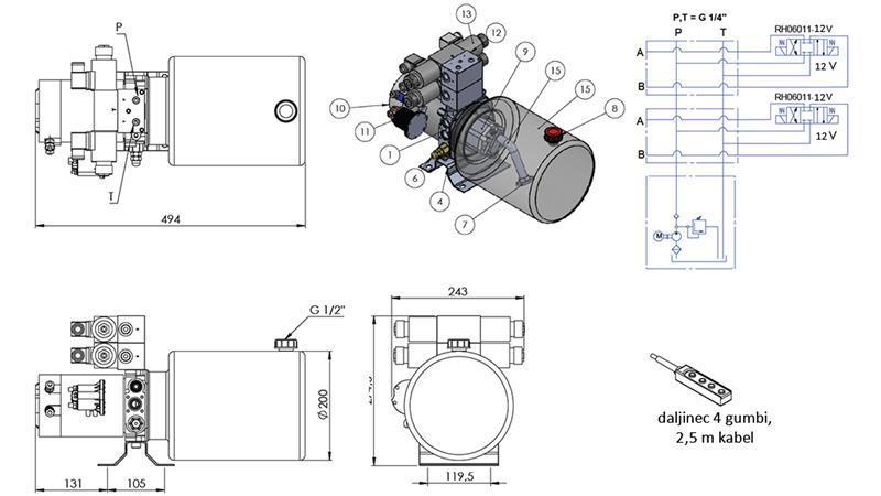 ΜΙΝΙ ΥΔΡΑΥΛΙΚΟΣ ΣΥΝΑΓΩΓΟΣ 12V DC - 1.6kW = 2.1cc - 8 λίτρα - 2x διπλής κατεύθυνσης συναρμολόγηση (μεταλλικό)