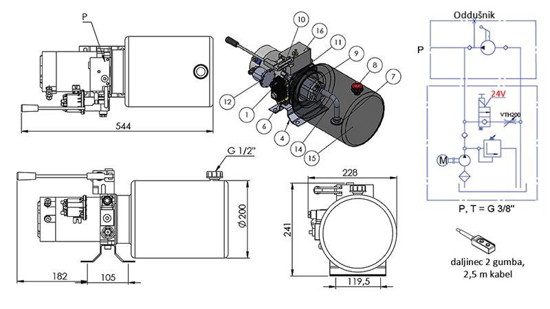 ΜΙΝΙ ΥΔΡΑΥΛΙΚΟΣ ΣΥΝΟΛΟΣ 24V DC - 2.2kW = 2.1cc - 8 λίτρα - μονής κατεύθυνσης συναρμολόγηση ΜΕ ΧΕΙΡΟΚΙΝΗΤΗ ΑΝΤΛΙΑ