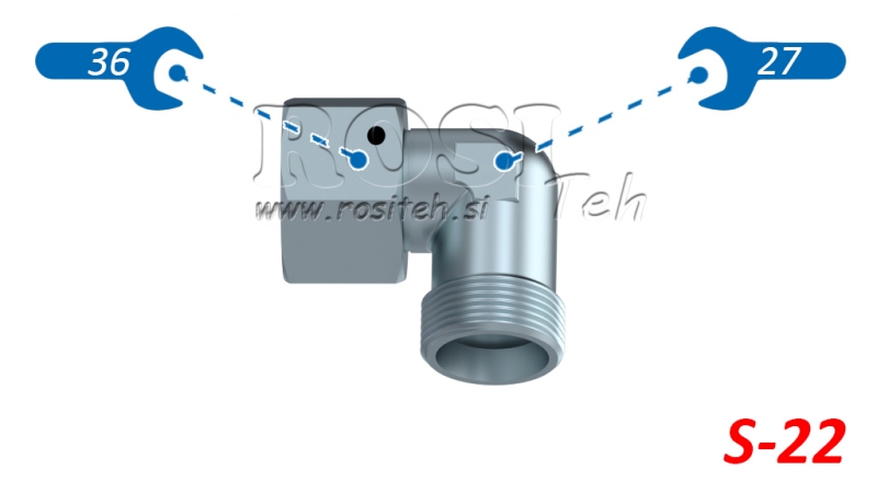 ΥΔΡΑΥΛΙΚΟ ΓΩΝΙΑΚΟ 90° L-22 ΜΕ ΠΕΡΙΣΤΡΕΦΟΜΕΝΟ ΠΑΞΙΜΑΔΙ M30X2