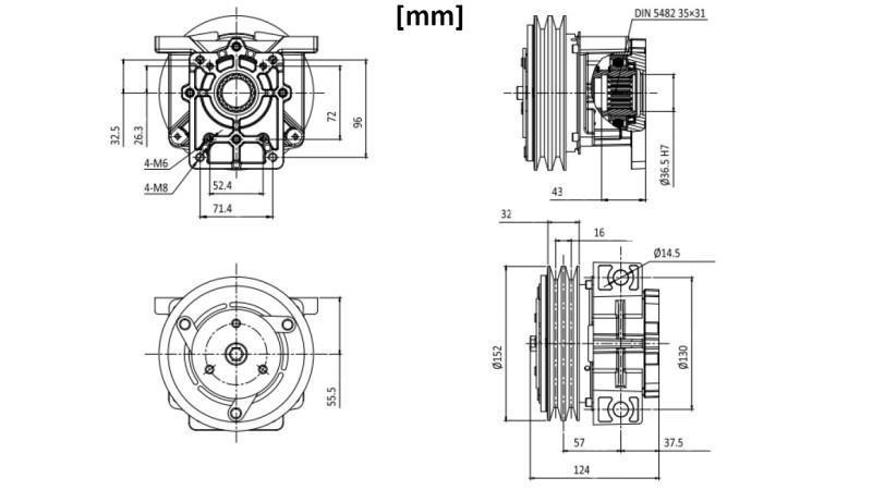EL. MAGNETKUPPLUNG 12V FÜR PUMPE GR.2 DIMENSIONEN