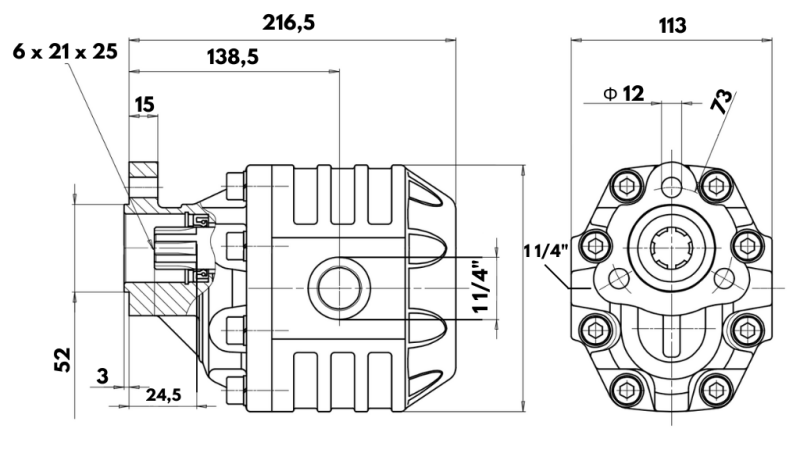 HYDRAULICKÉ ČERPADLO Z ŠEDÉHO OCELOVÉHO UNI40-133CC-190 BAR LEVÉ