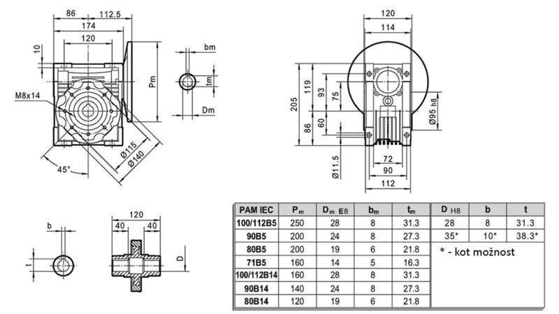 PMRV-75 REDUKTOR PRO ELEKTRICKÝ MOTOR MS90 (1.1-1.5kW) POMĚR 20:1