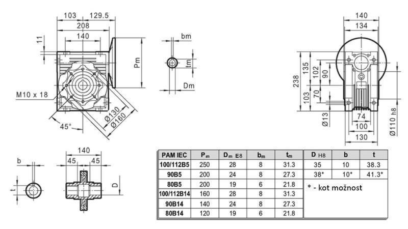 PMRV-90 REDUKTOR PRO ELEKTRICKÝ MOTOR MS100 (2.2-3-4kW) POMĚR 20:1