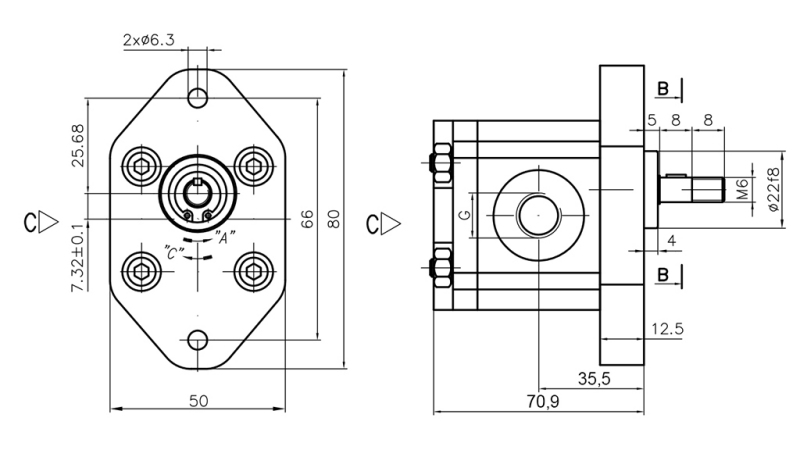ХИДРАВЛИЧНА ПОМПА 00C2X032 GR.0 - 2cc - ДЯСНО