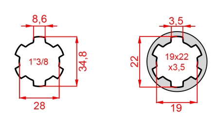 KARDANOVÝ ADAPTÉR Z 19x22x3,5 (10 DRÁŽEK) NA 1-3/8 (120 mm)