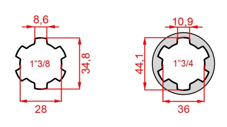 KARDANSKI NASTAVEK Z ZATIČEM iz 1-3/4  na 1-3/8 (165 mm)