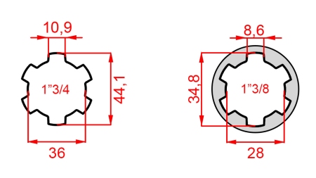 KARDANO ADAPTERIS SU KAIŠČIU IŠ 1-3/8 Į 1-3/4 (165 mm)