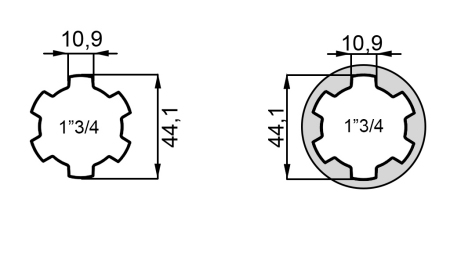 P.T.O. ADAPTER MED PIN från 1”3/4 till 1”3/4