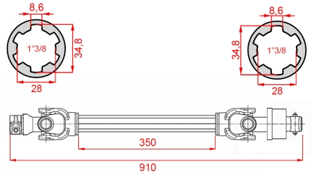 AX CARDANIC ECO 910mm 30-75HP CU AMBREIAJ CU ROATĂ LIBERĂ
