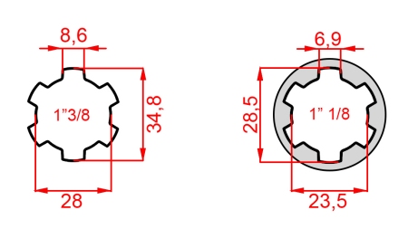 KARDANOVÝ ADAPTÉR Z 1-1/8 NA 1-3/8 (140 mm)