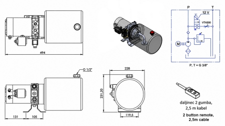 MINI ΥΔΡΑΥΛΙΚΗ ΜΟΝΑΔΑ ΙΣΧΥΟΣ 12V DC - 1.6kW = 2.1cc - 8 λίτρα - μονοφασική μονάδα (μέταλλο)