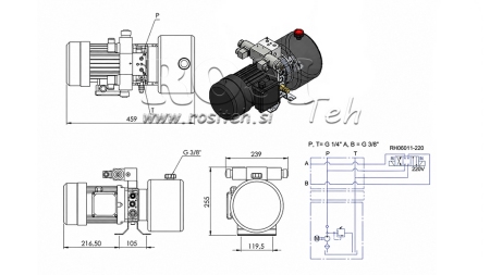 MINI ΥΔΡΑΥΛΙΚΗ ΜΟΝΑΔΑ ΙΣΧΥΟΣ 380V AC (0.75 kW) - 3.7 cc - 5.2 lit/min - δεξαμενή 4 lit