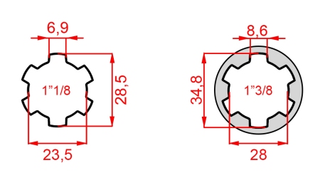 KARDANO ADAPTERIS IŠ 1-3/8 Į 1-1/8 (140 mm)