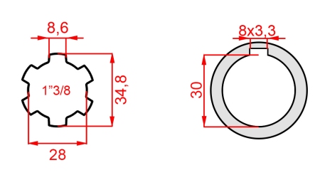 KARDANADAPTER 1-3/8 - HULL fi 30 mm (145 mm)