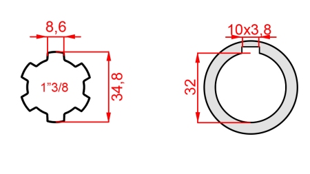 ADATTATORE CARDANICO 1-3/8 - FORO fi 32 mm (150 mm)