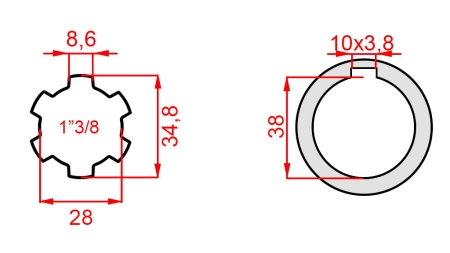 ADAPTOR CARDANIC 1-3/8 - GAURĂ fi 38 mm (160 mm)